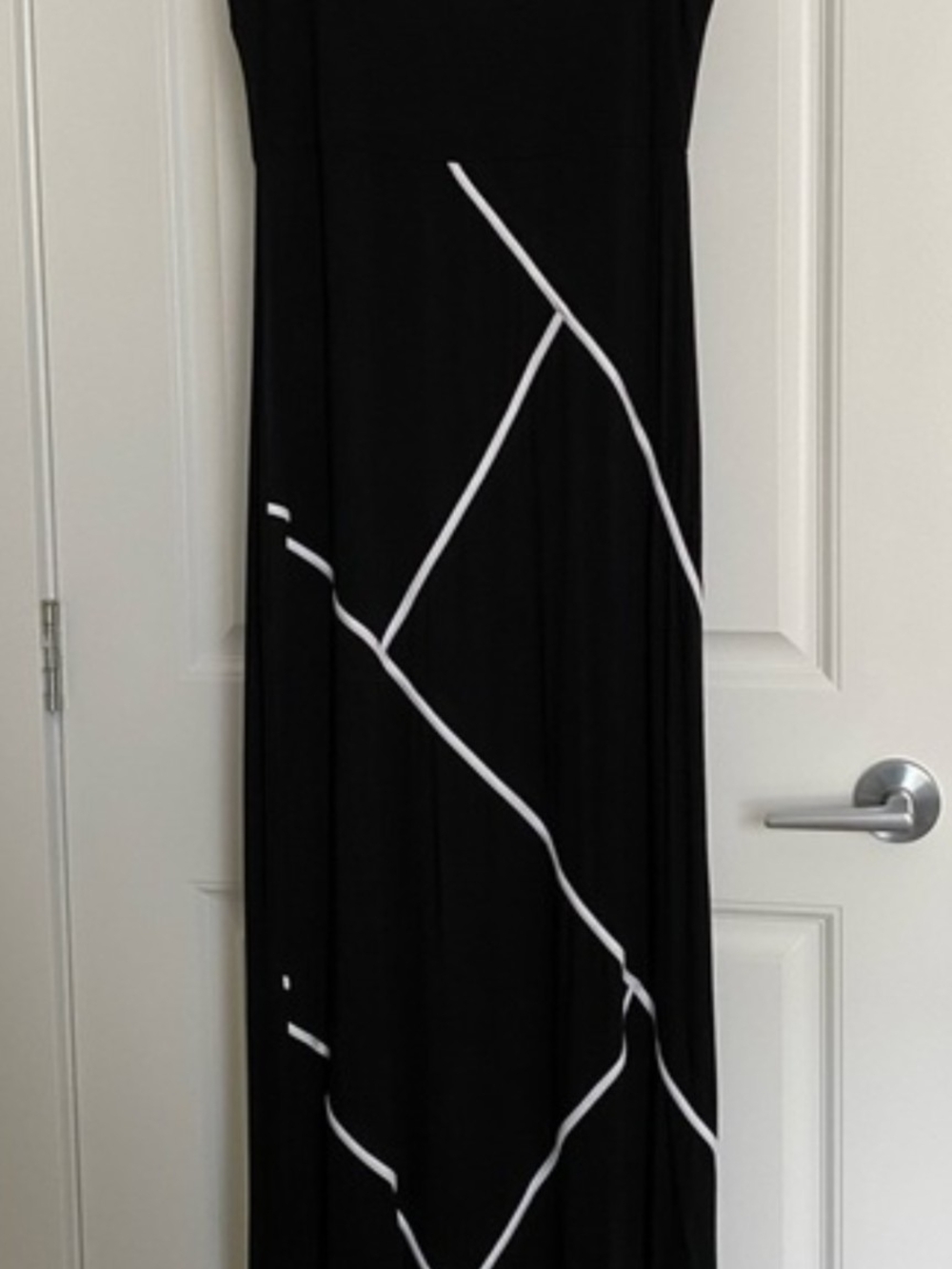 Black Maxi Dress with White Abstract Lines - Women